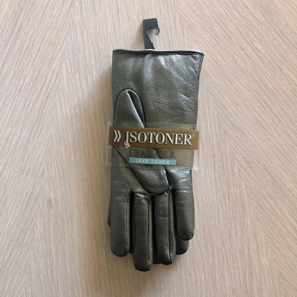 Isotoner Silver Leather Gloves, Size 6.5 - Picture 5 of 7